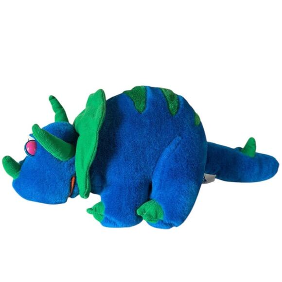 Malibu Fun Stuffed! Vintage Triceratops Blue Green Dinosaur Stuffed Animal Plush - Picture 3 of 10